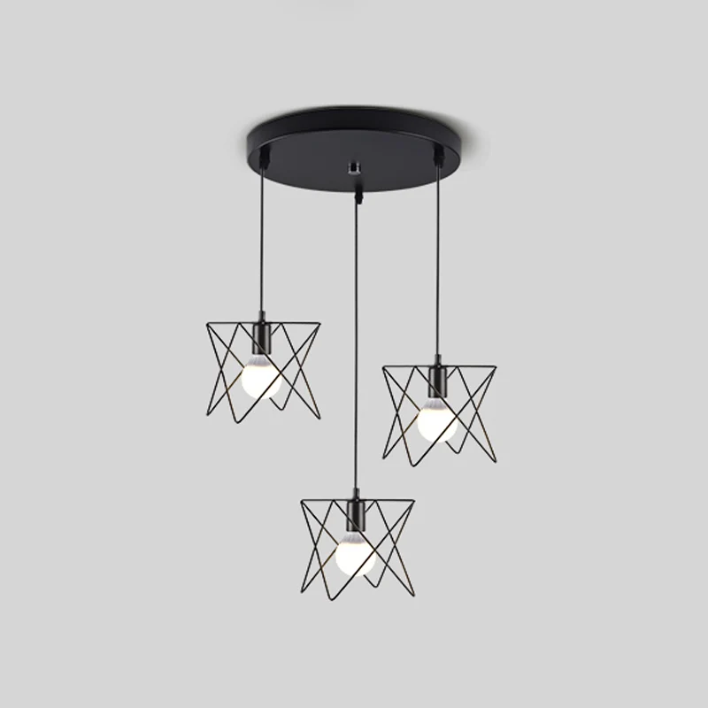 IJzerdraadframe multi-licht hanglamp Van vroeger 3-lichts eetkamer hanglamp zwart