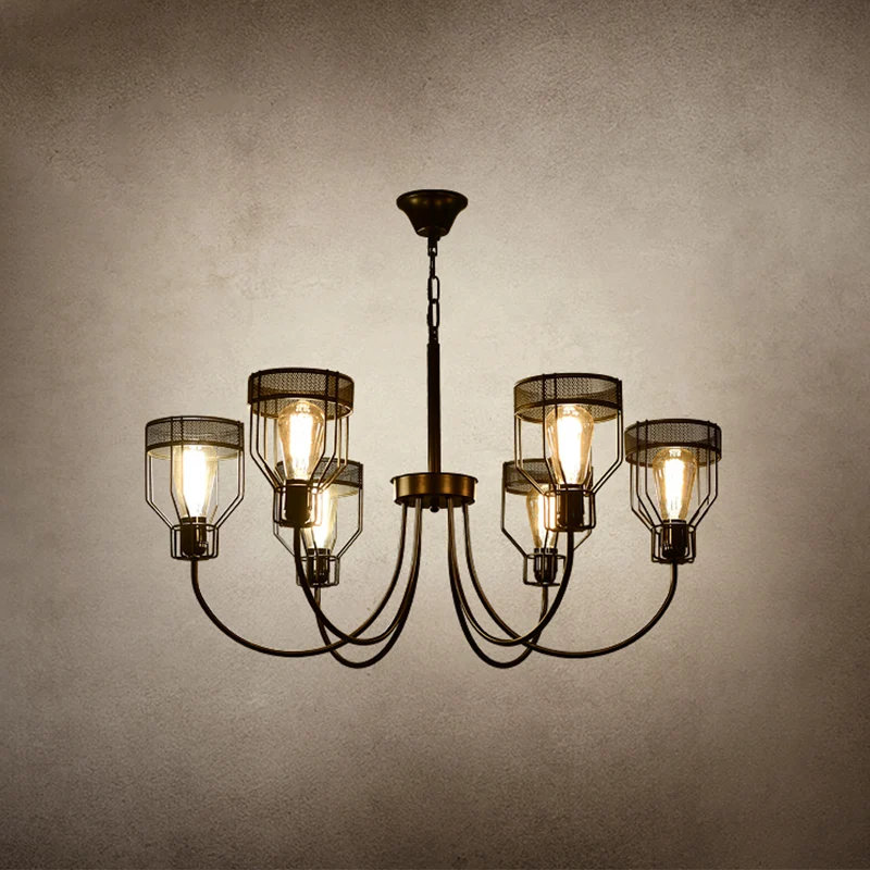 IJzeren zwarte hangende kroonluchter gekooide 6/8/12 hoofden boerderij hanglamp met gebogen arm inclusief batterijen