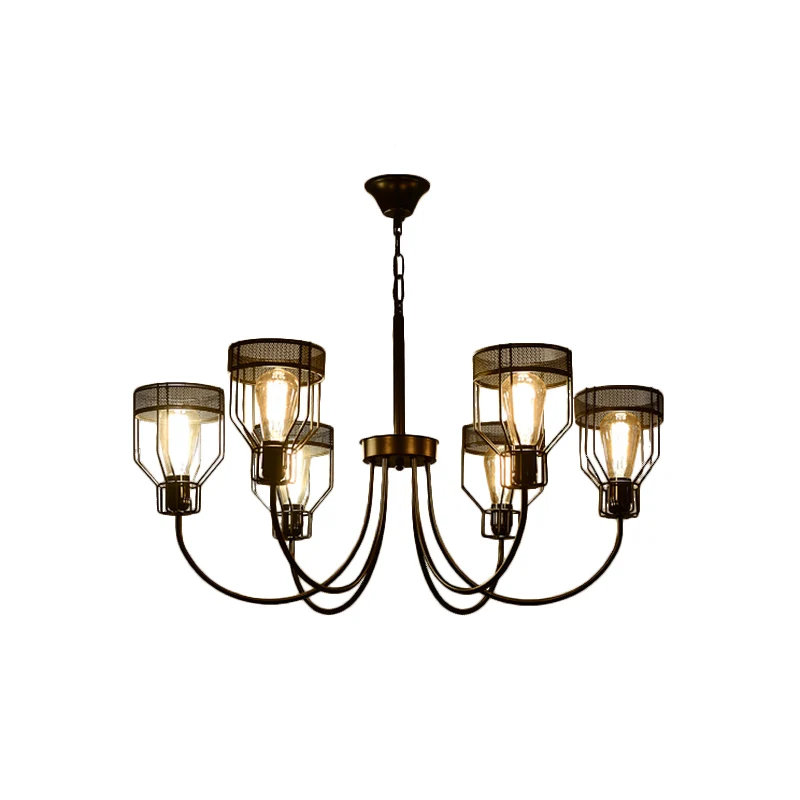 IJzeren zwarte hangende kroonluchter gekooide 6/8/12 hoofden boerderij hanglamp met gebogen arm inclusief batterijen
