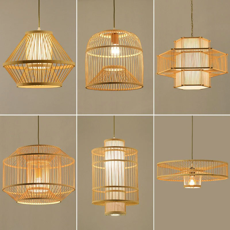 IP67 Gecertificeerde Geometrische vorm gastenkamer hanglamp bamboe enkele Aziatische hanglamp hout
