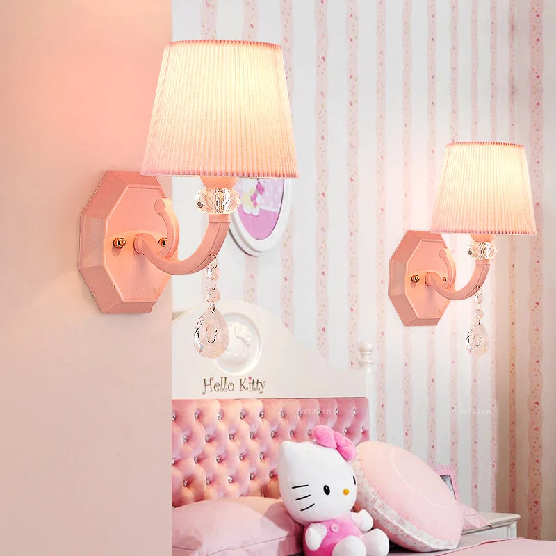 IP67 Gecertificeerde Opvouwbare, taps toelopende wandlamp van stof met fel kristallen kinderkamerlamp voor meisjes roze af...