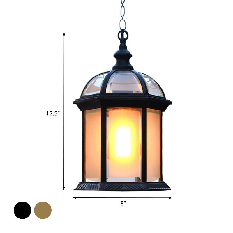 IP67 Gecertificeerde Zwart/messing hanglamp met 1 kop, boerderij, matglas, vogelkooi, hangende plafondlamp voor binnenplaats