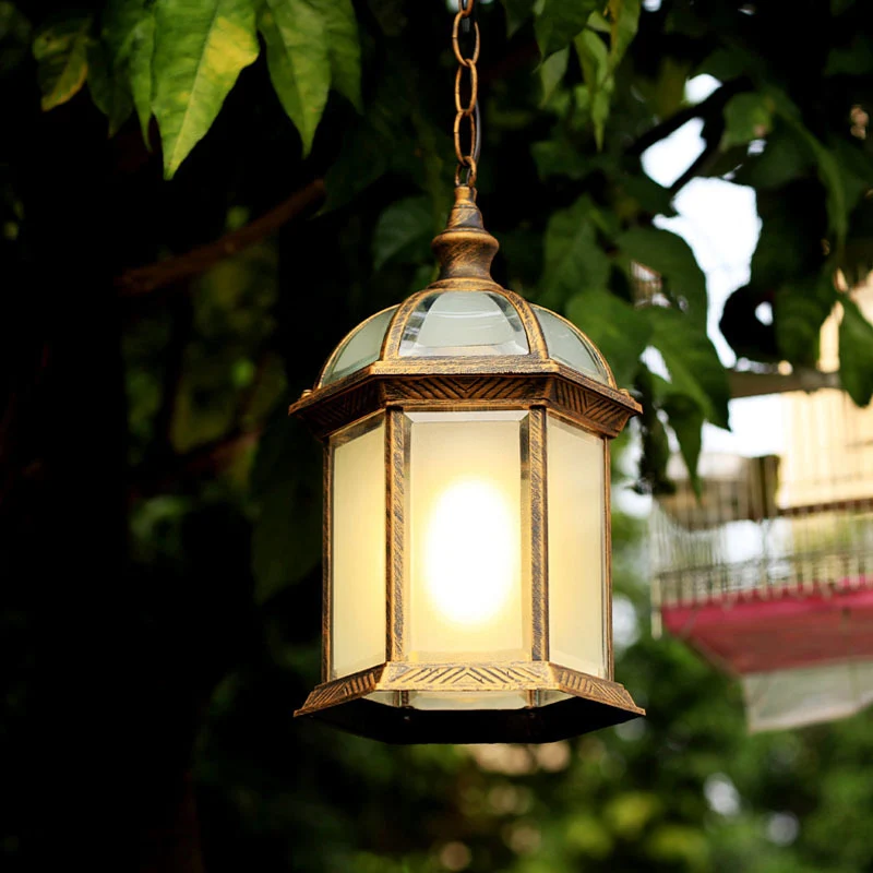 IP67 Gecertificeerde Zwart/messing hanglamp met 1 kop, boerderij, matglas, vogelkooi, hangende plafondlamp voor binnenplaats