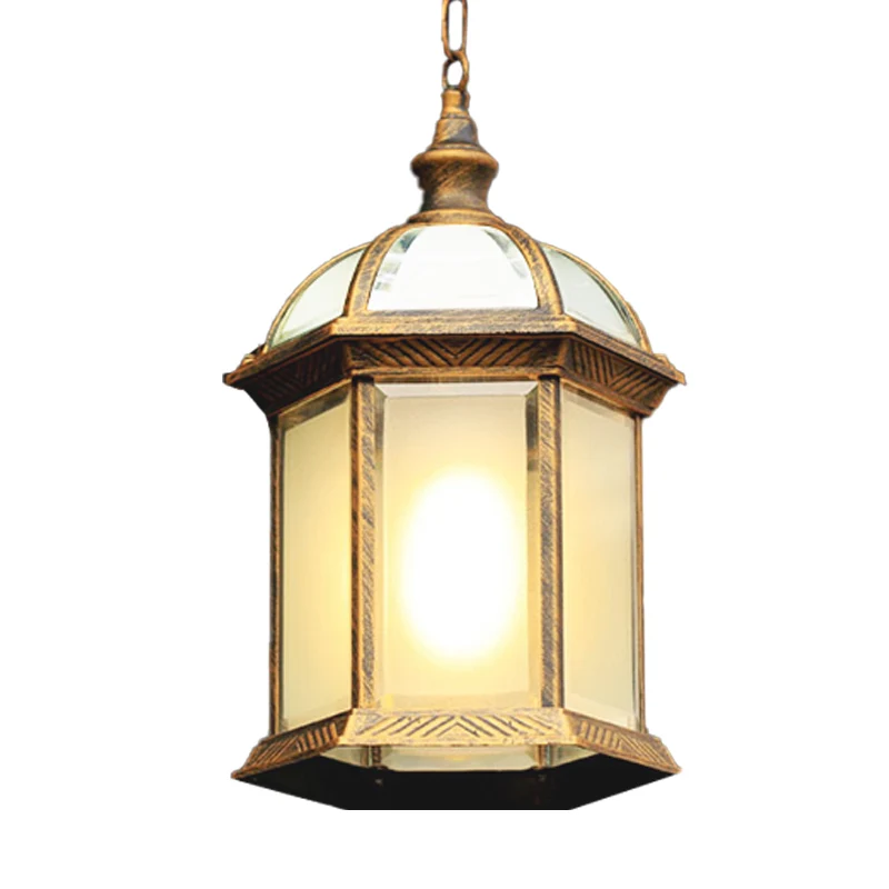 IP67 Gecertificeerde Zwart/messing hanglamp met 1 kop, boerderij, matglas, vogelkooi, hangende plafondlamp voor binnenplaats
