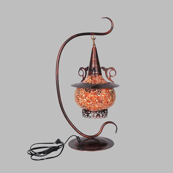 Kachelvormig slaapkamernachtlampje Art Deco oranje glas 1-lichts tafellamp met gekrulde arm inclusief batterijen