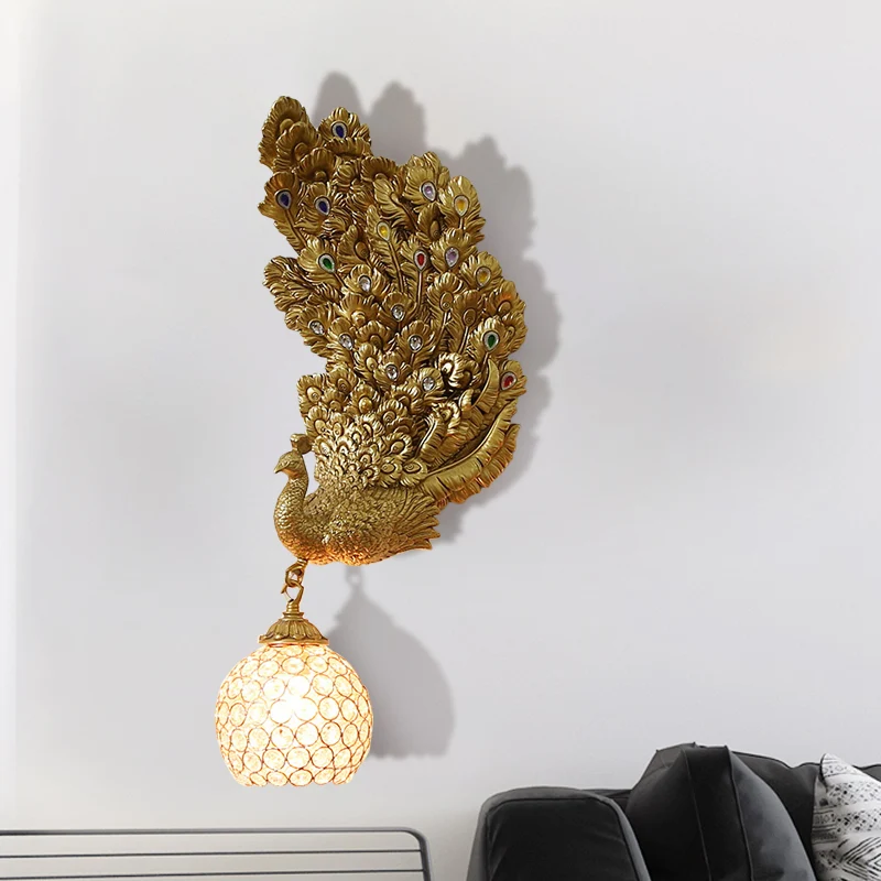 1 kop wandverlichting idee retro stijl links/rechts pauw hars wandkandelaar zacht met heldere K9 kristallen kap wit/blauw/...