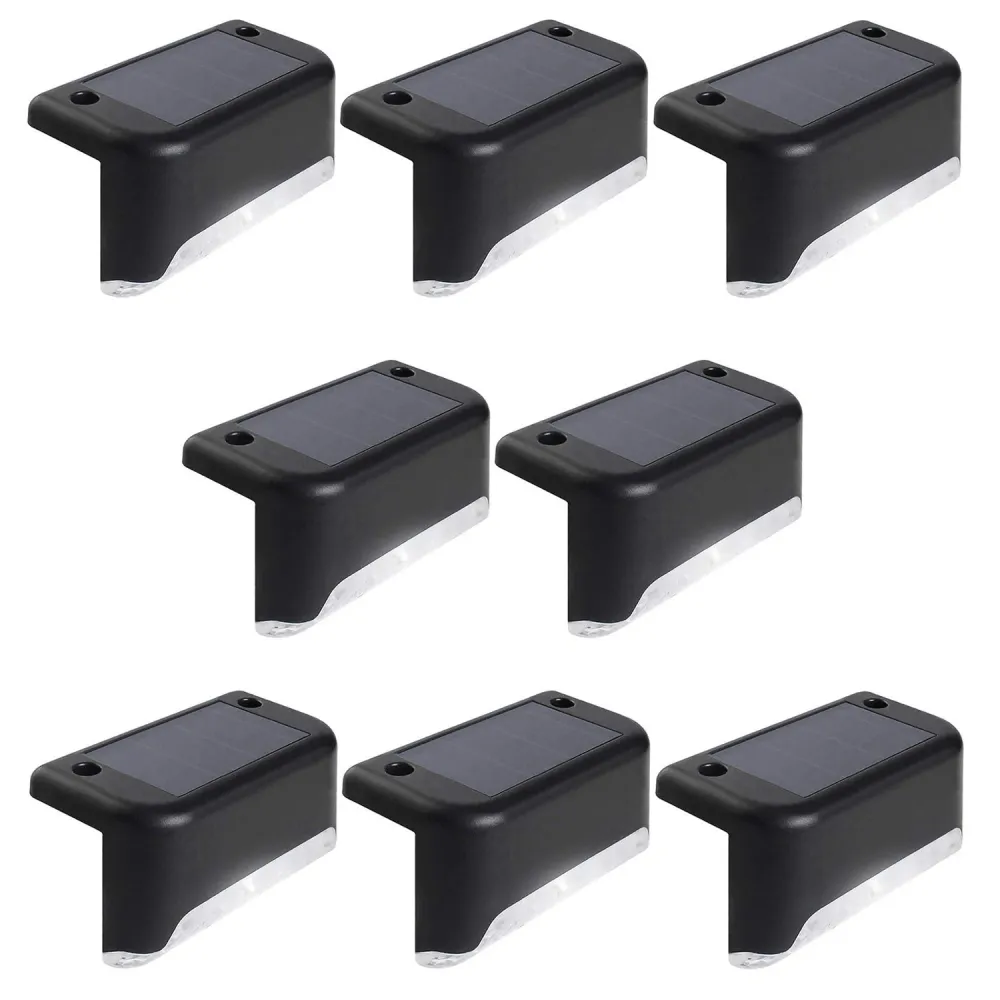 8x Maclean LED traplamp op zonne-energie IP44, 4000K, Ni-MH 100 mAh, 80x45x45mm, schemersensor MCE319