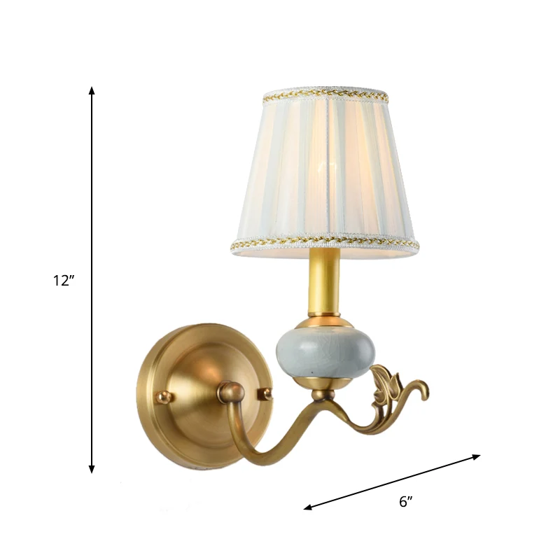 Messing 1/2-lamps wandkandelaar traditionele stijl metalen gebogen armwandlamp met stoffen kap inclusief batterijen
