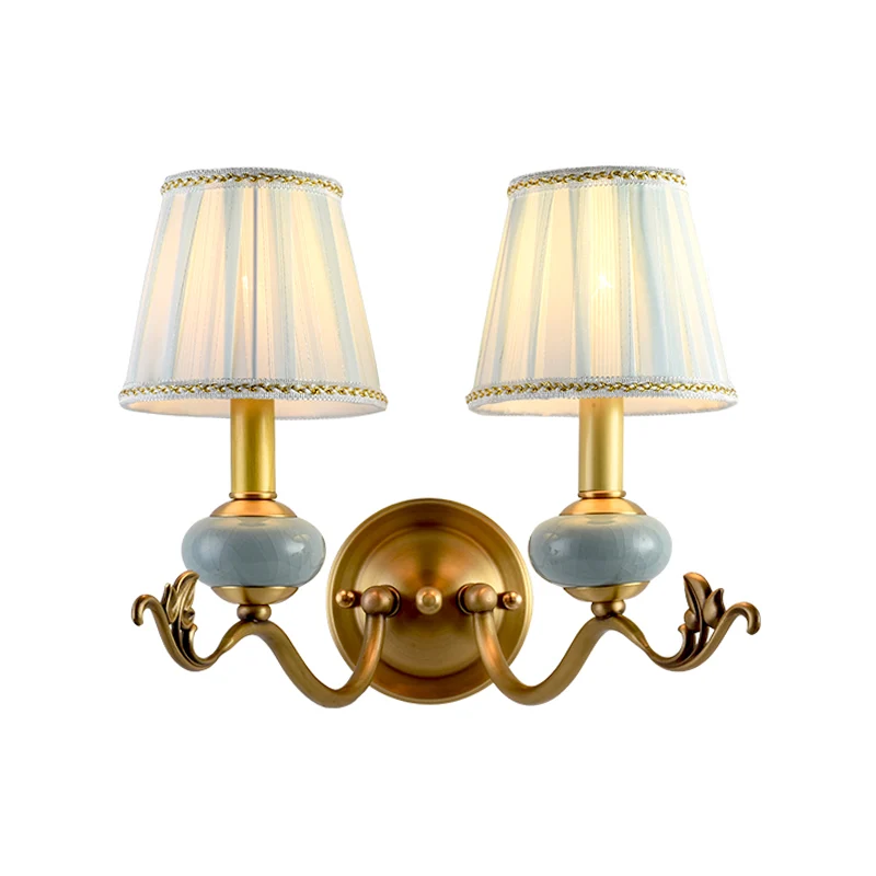 Messing 1/2-lamps wandkandelaar traditionele stijl metalen gebogen armwandlamp met stoffen kap inclusief batterijen