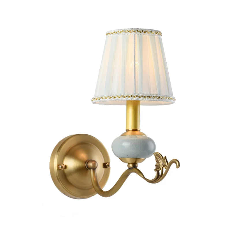 Messing 1/2-lamps wandkandelaar traditionele stijl metalen gebogen armwandlamp met stoffen kap inclusief batterijen