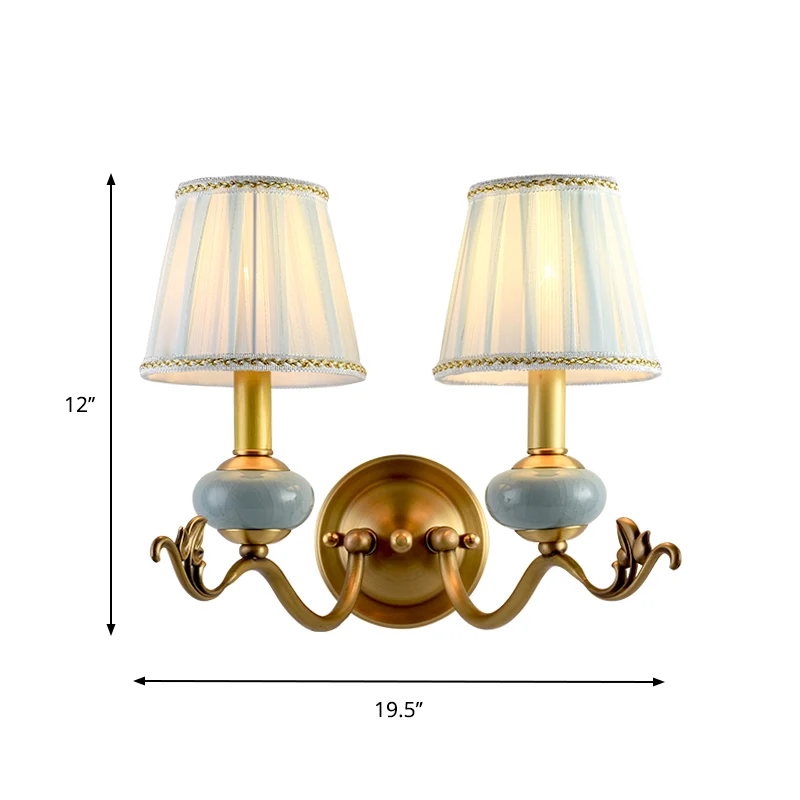 Messing 1/2-lamps wandkandelaar traditionele stijl metalen gebogen armwandlamp met stoffen kap inclusief batterijen