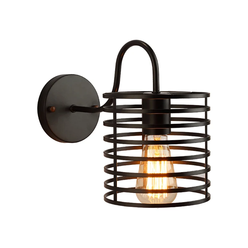 Metalen cilinder gekooide wandlamp met zwanenhalsarm Retro 1-kops gang wandkandelaar zwak zwart, 8,5"/9,5" breed met SOS-f...