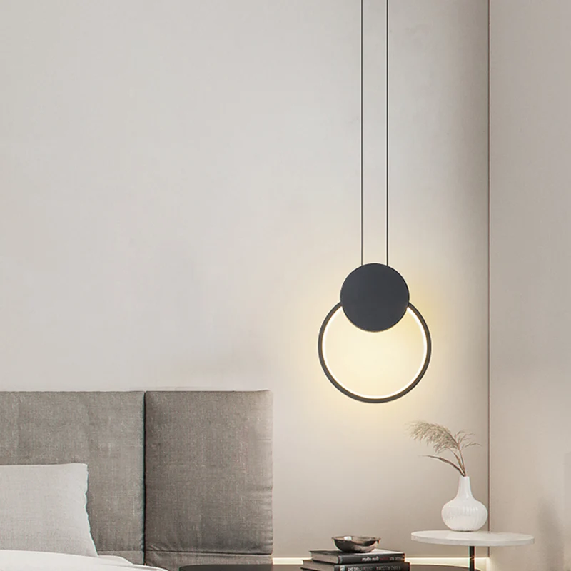 Modernisme LED Down Compact hanglamp zwart/wit ringvormige hanglampset met metalen kap warm/wit licht inclusief batterijen