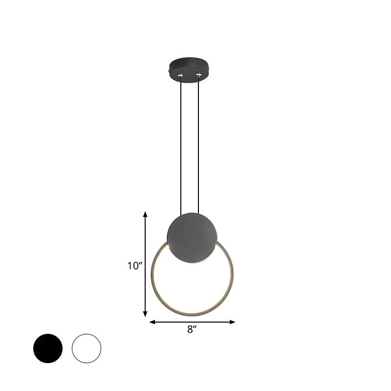Modernisme LED Down Compact hanglamp zwart/wit ringvormige hanglampset met metalen kap warm/wit licht inclusief batterijen