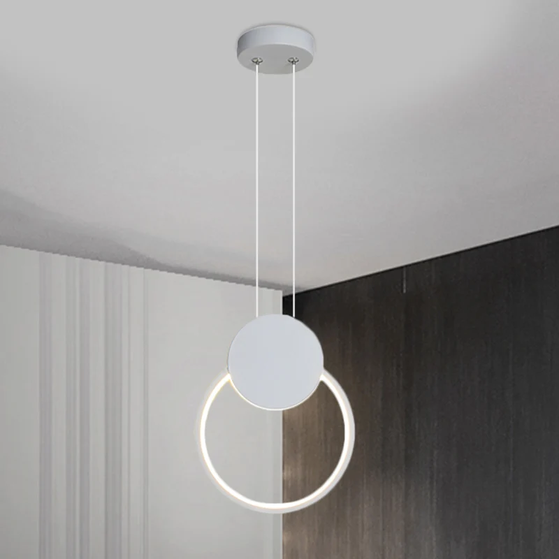 Modernisme LED Down Compact hanglamp zwart/wit ringvormige hanglampset met metalen kap warm/wit licht inclusief batterijen