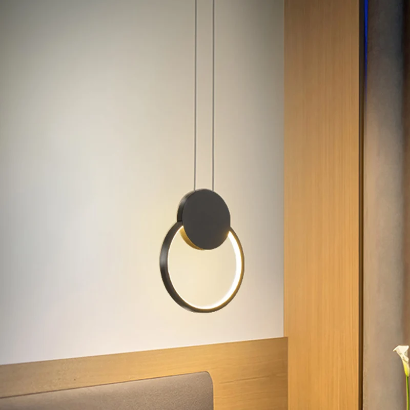 Modernisme LED Down Compact hanglamp zwart/wit ringvormige hanglampset met metalen kap warm/wit licht inclusief batterijen