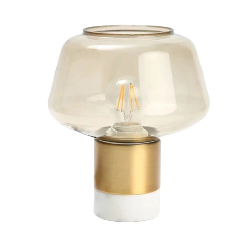 Nachtlampje van stralend glas met open bovenkant, moderne 1-kops gouden plug- tafellamp met ronde wit/groene marmeren voet...