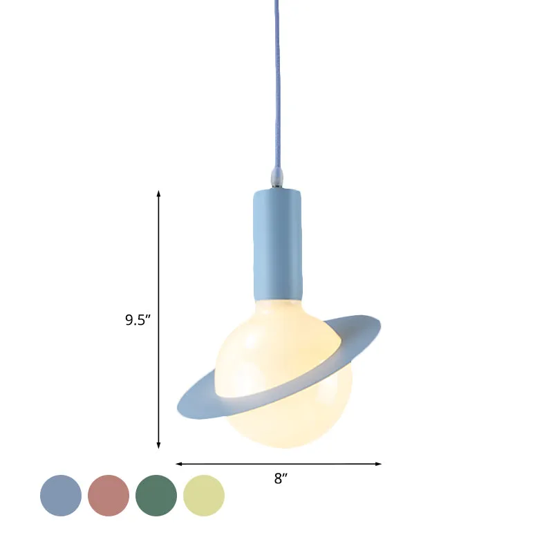 Oplaadbare LED 1-lichts eetkamer hanglamp met witte glazen bol, postmoderne roze/blauw/groene hanglampenset