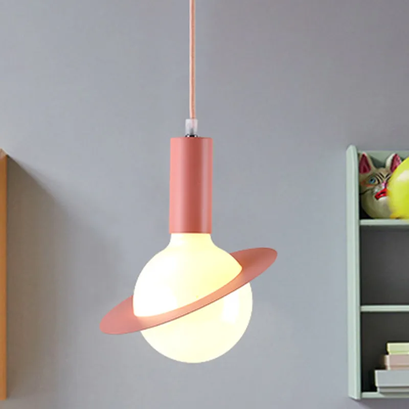 Oplaadbare LED 1-lichts eetkamer hanglamp met witte glazen bol, postmoderne roze/blauw/groene hanglampenset