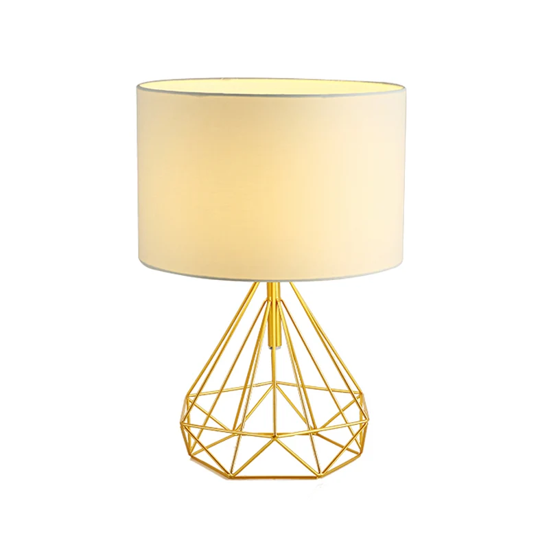Oplaadbare LED Diamond Cage Base-nachtkastjelamp Metallic 1-kops minimalistische nachtkastjelamp met trommelstofkap