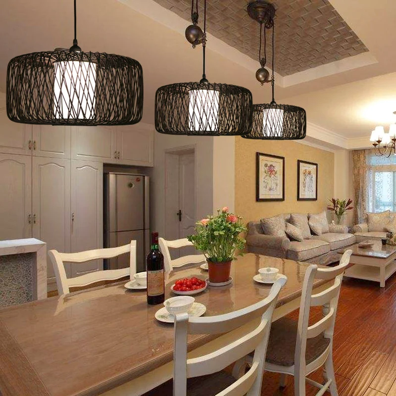 Oplaadbare LED Drum Tea Room Hanglamp Bamboe Eigentijdse hanglamp met enkele lamp