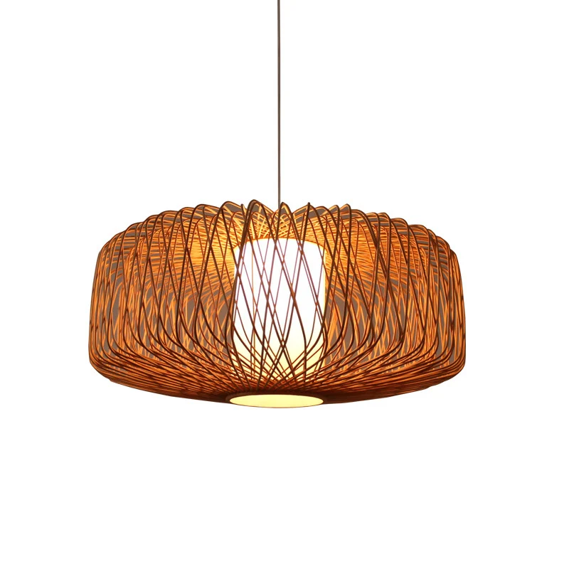 Oplaadbare LED Drum Tea Room Hanglamp Bamboe Eigentijdse hanglamp met enkele lamp