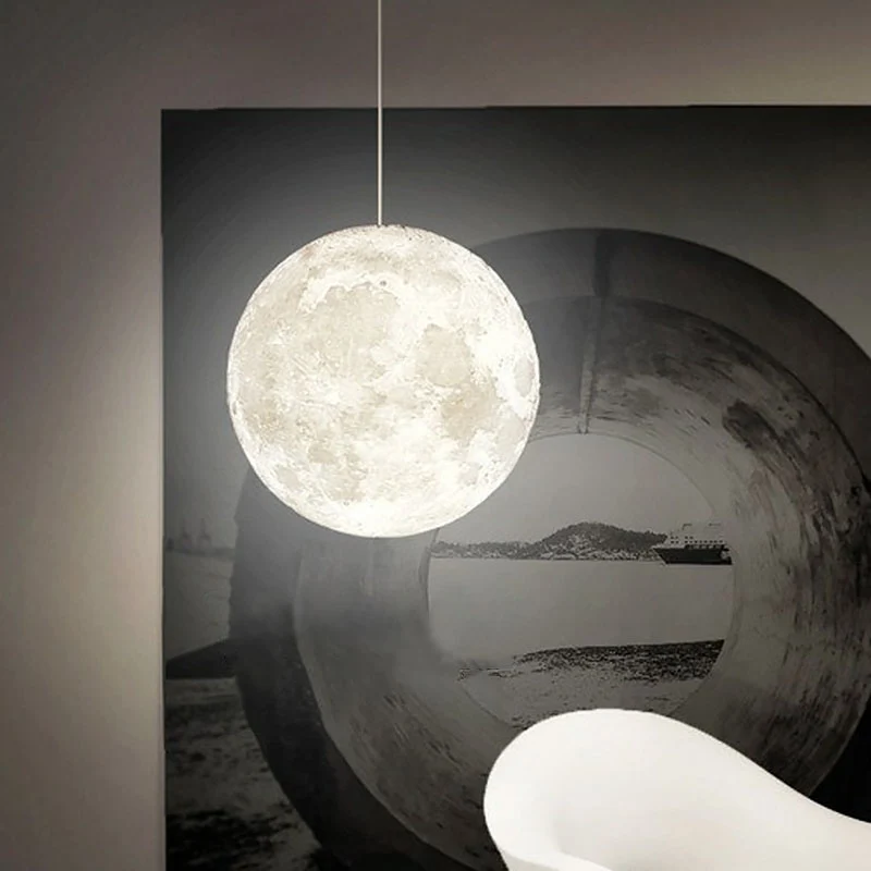 Oplaadbare LED Maanvormige LED-slingerlamp Art Deco PLA Restaurant hanglamp wit