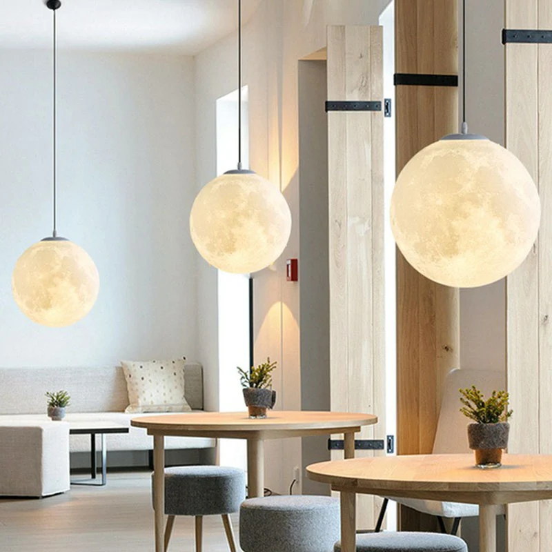Oplaadbare LED Maanvormige LED-slingerlamp Art Deco PLA Restaurant hanglamp wit