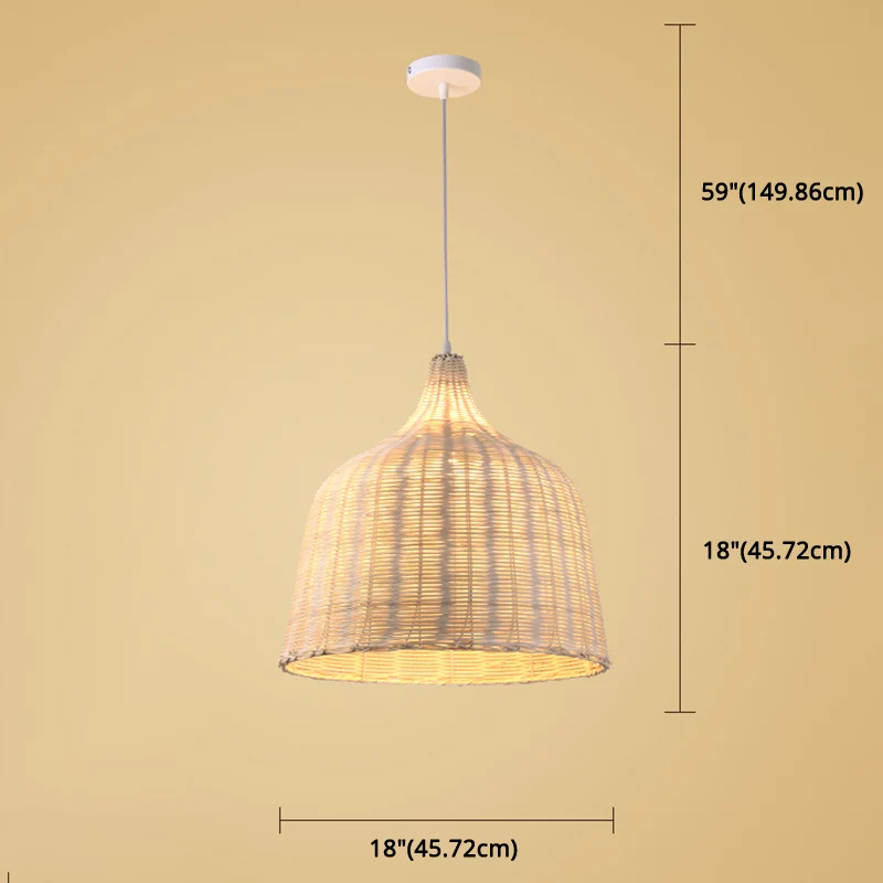 Oplaadbare LED Met de hand geweven bamboe belvormige hanglamp Aziatische rotan kap Enkele lichte hanglamp met ophangdraad...
