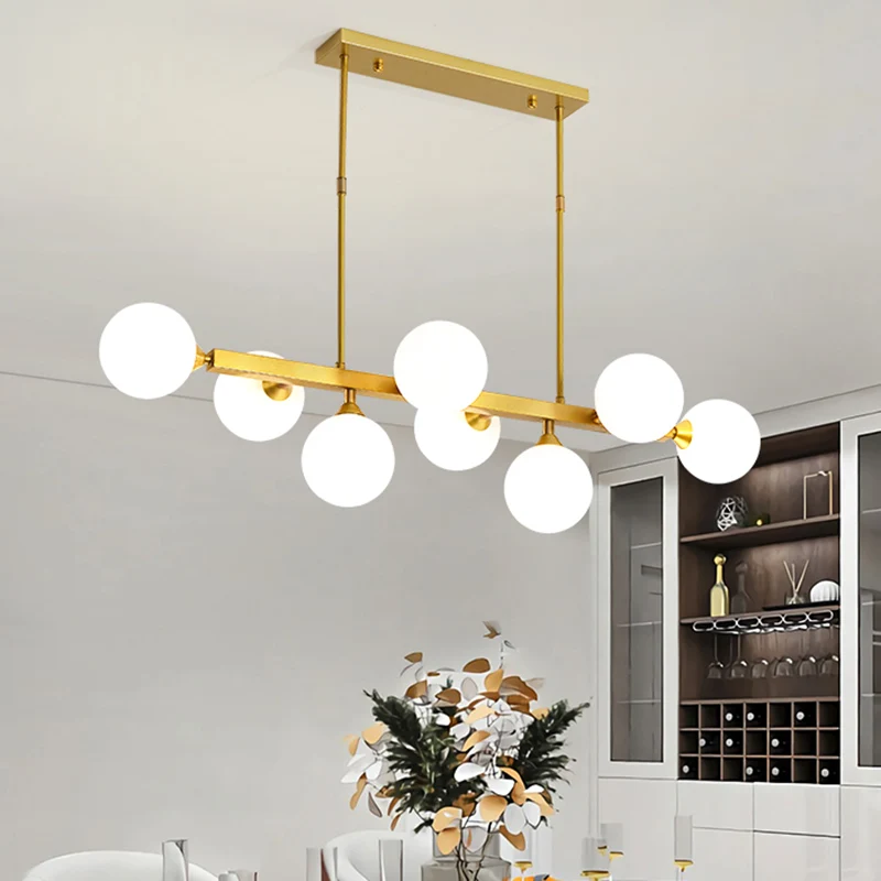 Oplaadbare LED Opaline glazen moleculaire eilandverlichting Postmoderne stijl hanglamp voor eetkamer