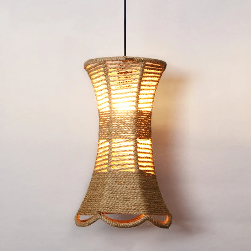 Professionele Waterdichte Henneptouw gekooide hanglamp Rustiek 1-lamps restaurant hanglamp bruin