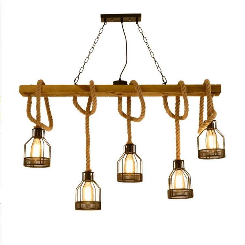 Professionele Waterdichte Houten lineaire eilandlamp Rustieke hanglamp voor restaurants met gaaskooi