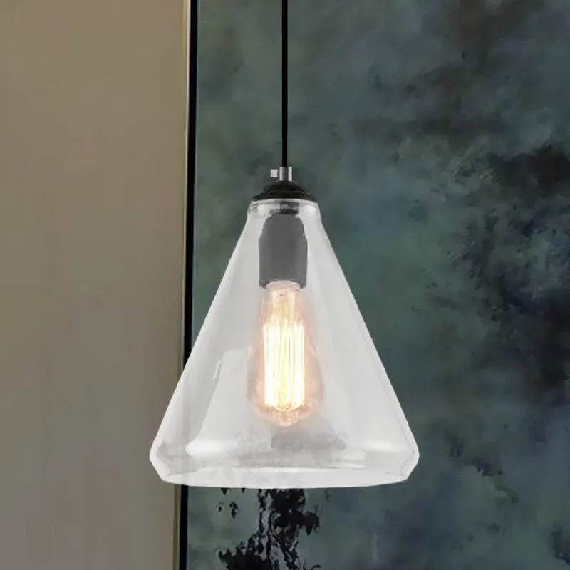 Professionele Waterdichte Zwart 1-lichts hangend verlichtingsarmatuur Strak helder/bruin glas taps toelopend hangend plafo...