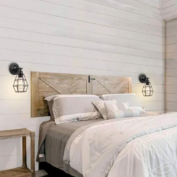 Roterende wandlamp van ijzerdraad, rustiek, 1-lichts slaapkamer leeswandlamp zwart met/zonder schakelaar inclusief batterijen