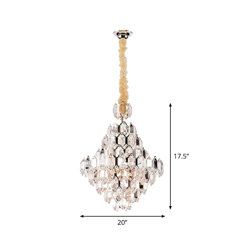 Stijlvolle moderne kegelvormige hanglamp 8/10-kops glanzend K9-kristallen kroonluchterlicht zilver