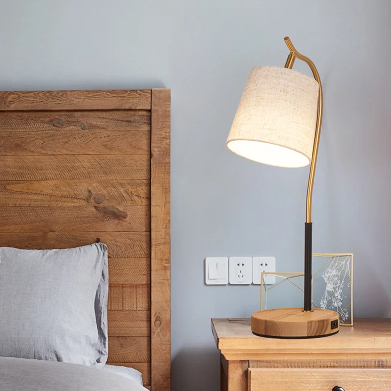 Tonvormige nachtkastjelamp van stof, 1 lamp, Simplicity-tafellamp met zwanenhalsarm inclusief batterijen
