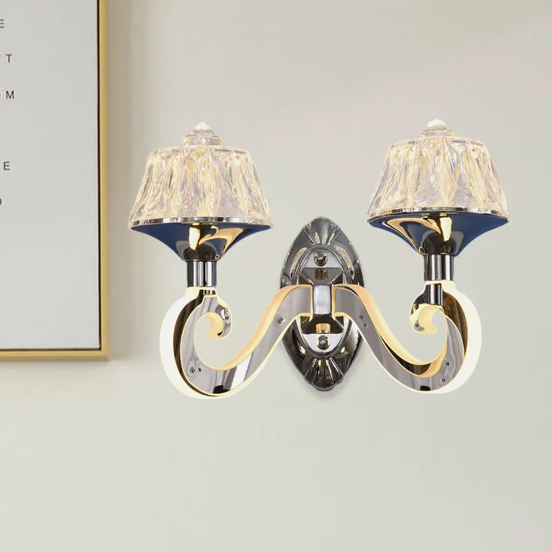 Wandlamp van schitterend kristal, chroom, taps toelopend, moderne wandlamp met 1/2 lamp en lichtgevende arm
