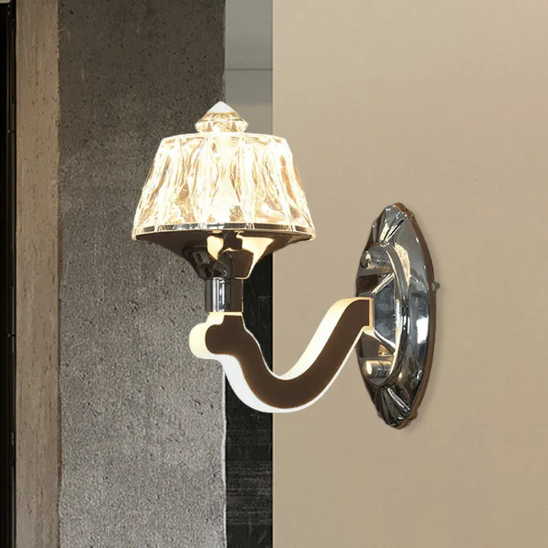 Wandlamp van schitterend kristal, chroom, taps toelopend, moderne wandlamp met 1/2 lamp en lichtgevende arm