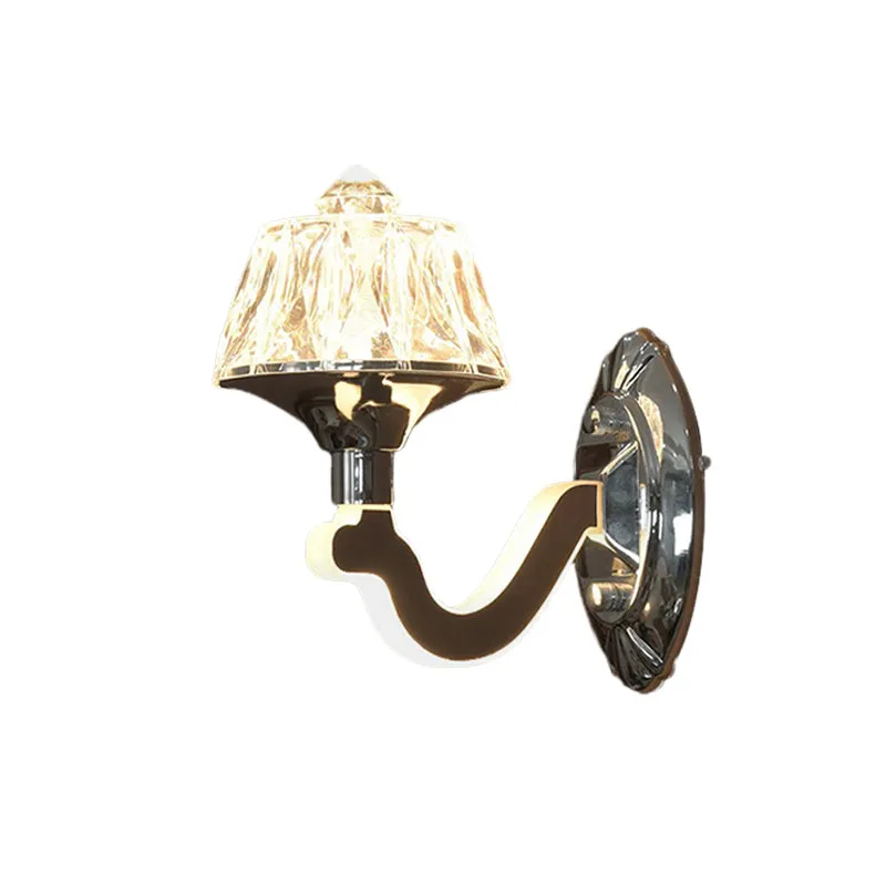 Wandlamp van schitterend kristal, chroom, taps toelopend, moderne wandlamp met 1/2 lamp en lichtgevende arm