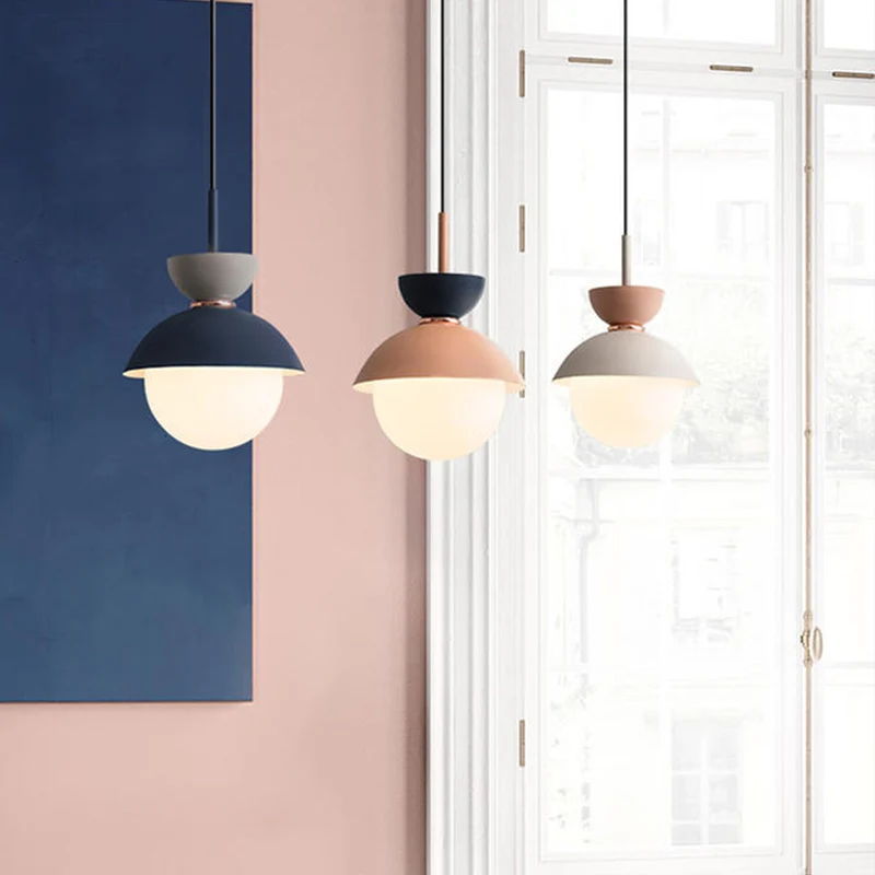 Zandloper hanglamp Macaron Metaal 1 zacht Donkerblauw en grijs/donkerblauw en roze/donkerblauw en roze Hanglamp met bol Wi...