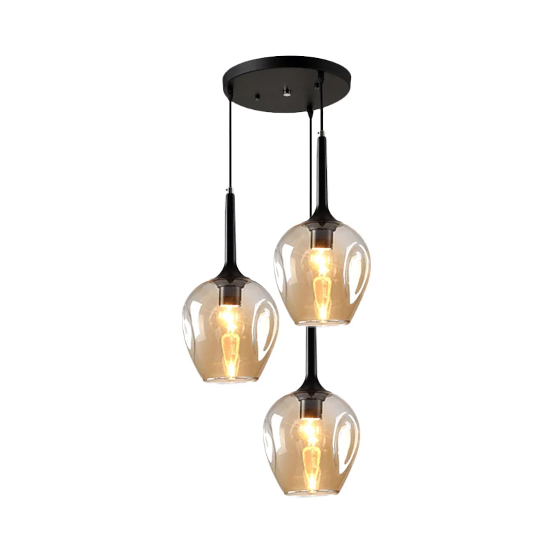 Zwarte tulpenclusterverlichting modernistische 3-lichts amber/rook/blauw glazen hangende plafondlamp met spiraalvormig ont...