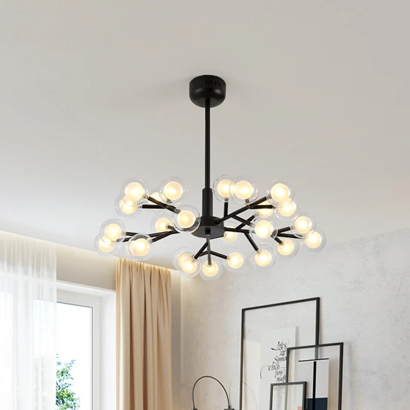 Zwarte vertakkende kroonluchter hanglamp moderne Scandinavische stijl 25/30/45 lichten metalen hanglamp met glanzend glaze...