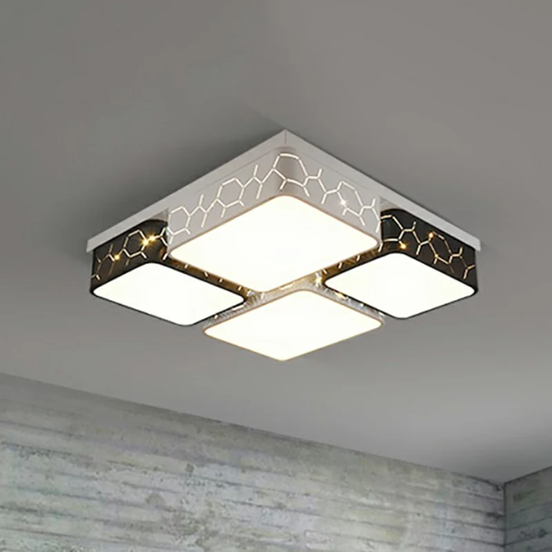 Zwart-wit geruite LED-inbouwlamp Noordse acryl uitgeholde plafondmontagelamp inclusief batterijen