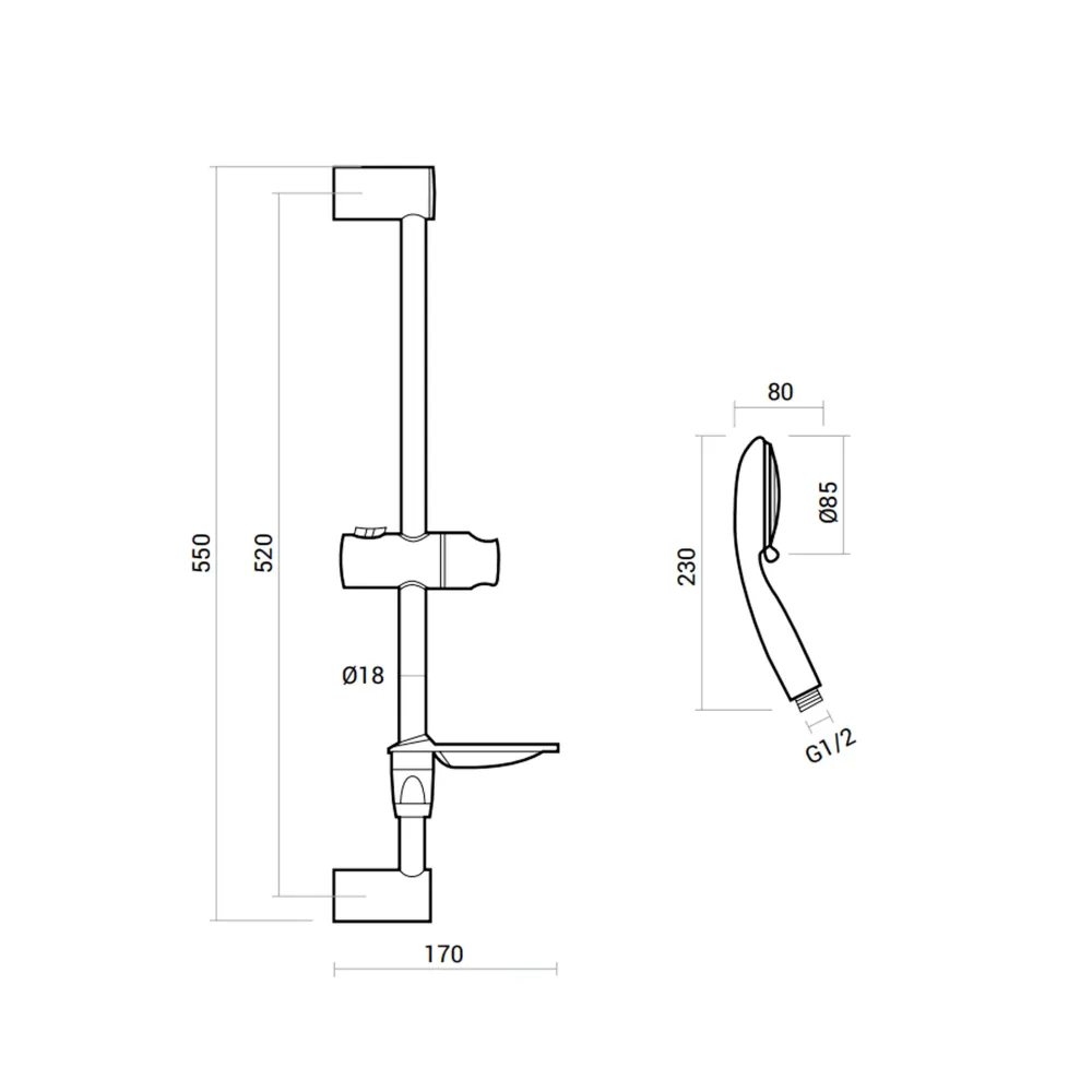 Klus Shower slide bar soap holder and multifunction hand shower 3 jets