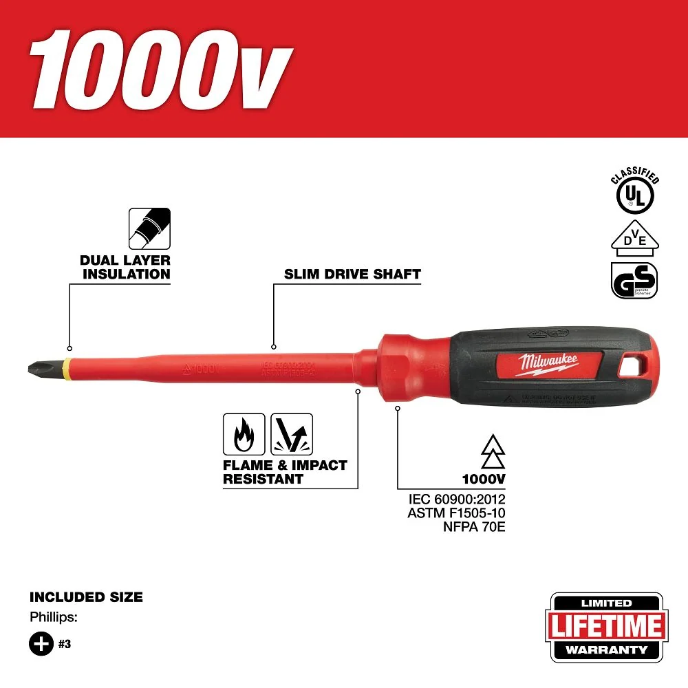 Milwaukee Tools #3 Phillips - 6 1000V Insul 48-22-2213
