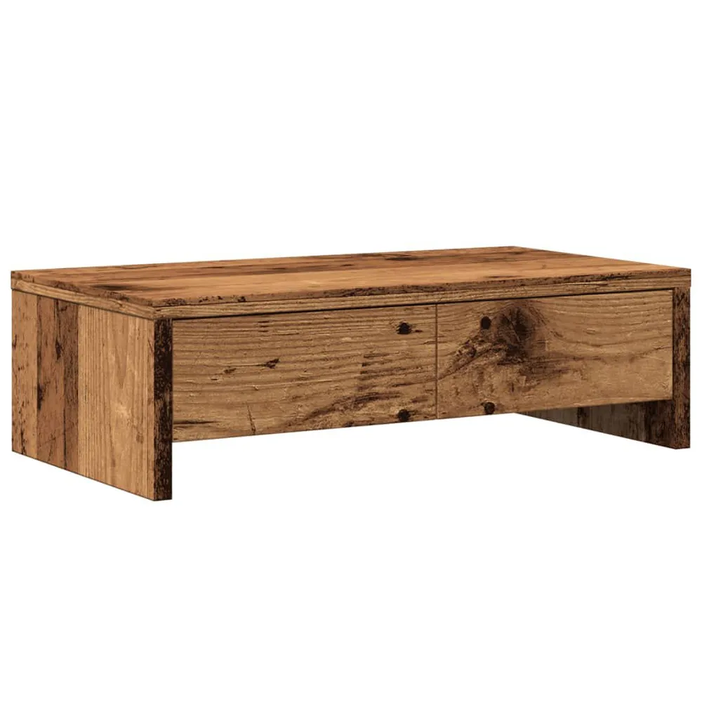 Monitorstandaard met lades 50x27x15 cm bewerkt hout antiek hout