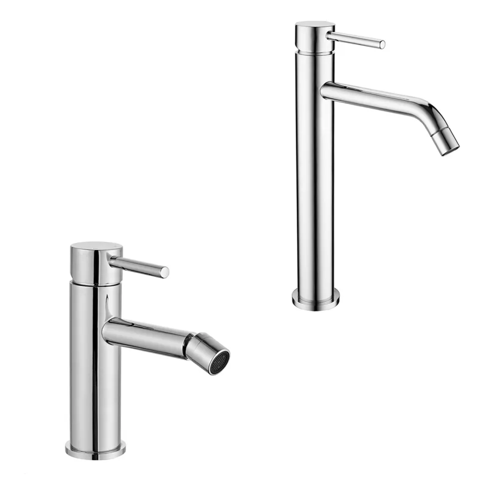 Pair mixers tall washbasin and bidet Moon series chrome-plated geel koper