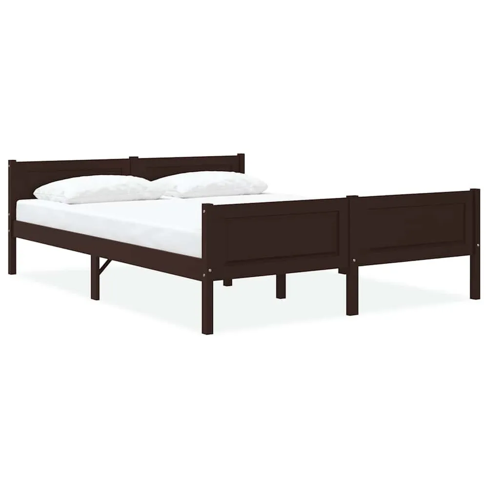 Bedframe massief grenenhout donkerbruin 160x200 cm