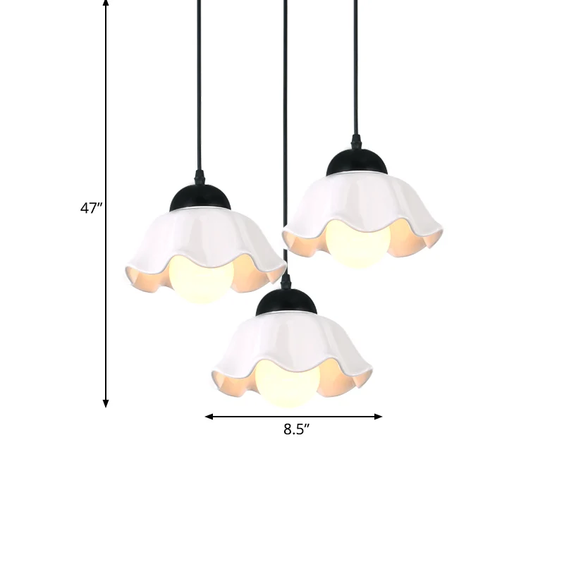 1/3 Light Ceiling Pendant Light Klassiek Scalloped Black Ceramic Hanging Lamp Dining Room Black