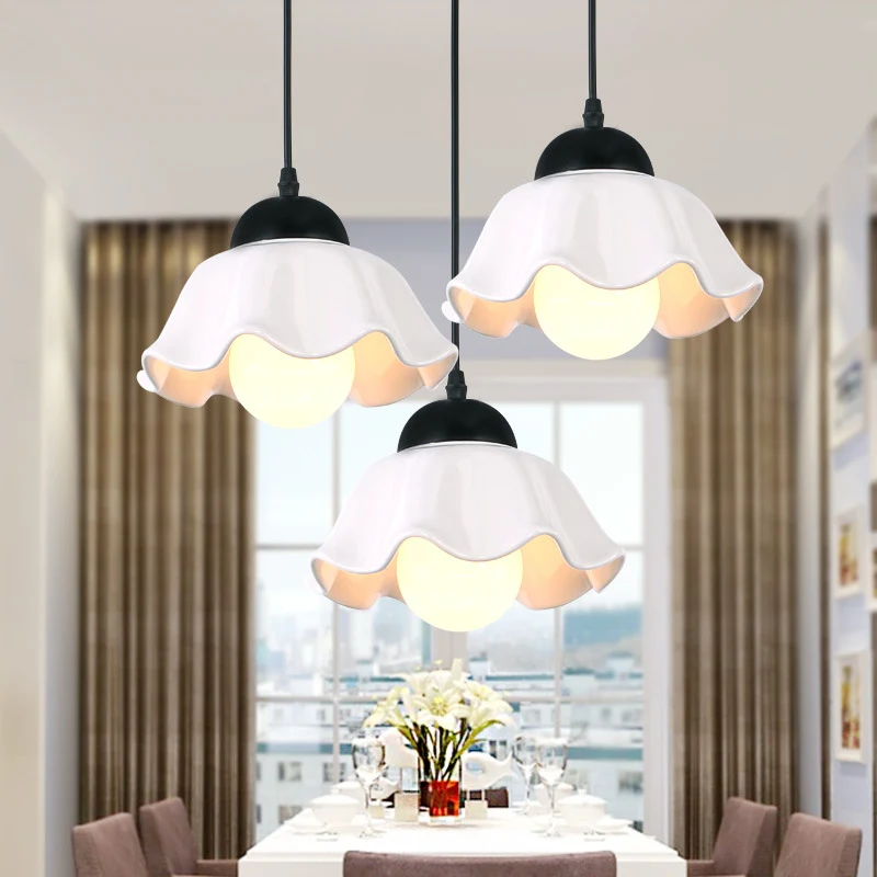 1/3 Light Ceiling Pendant Light Klassiek Scalloped Black Ceramic Hanging Lamp Dining Room Black